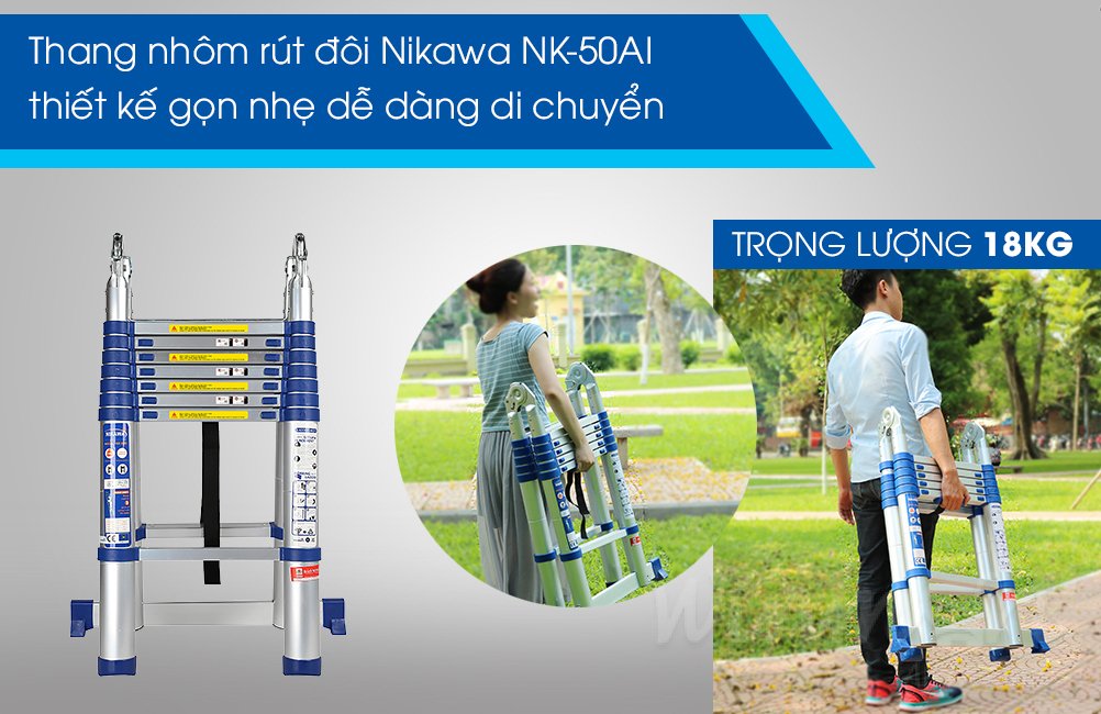 Thang nhôm rút đôi NK-50Ai dễ dàng di chuyển