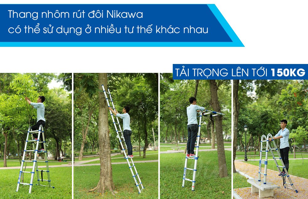 Thang nhôm rút đôi Nikawa NK-44AI sử dụng được ở nhiều tư thế khác nhau