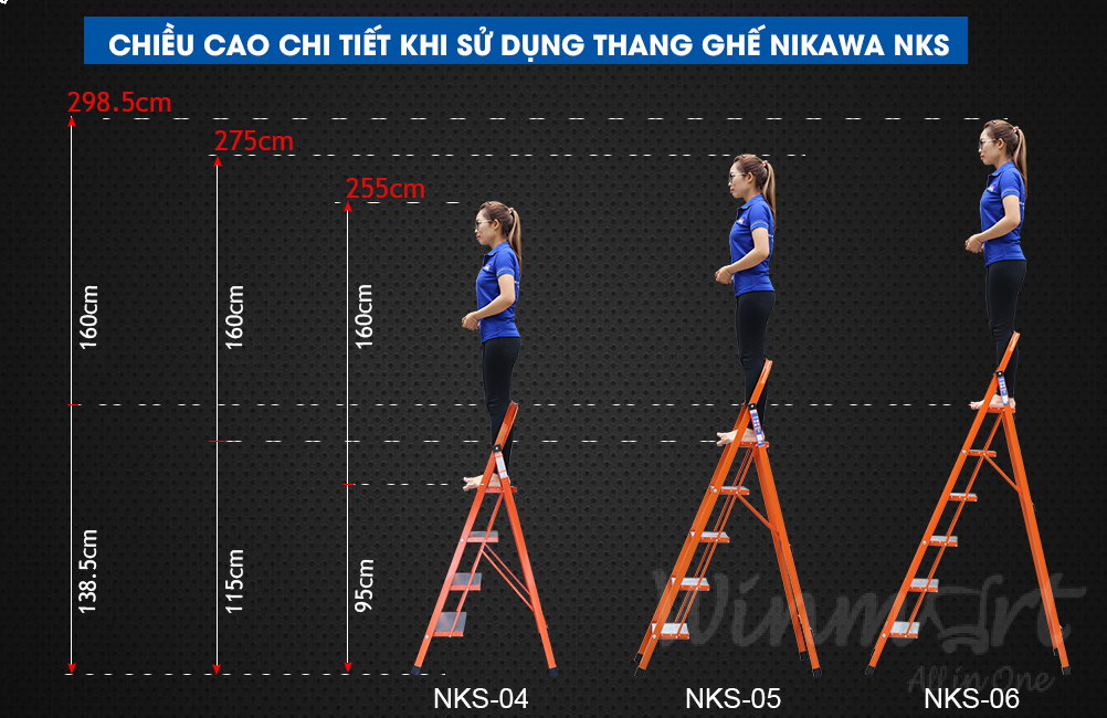 Chiều cao thang nhôm ghế Nikawa NKS-05