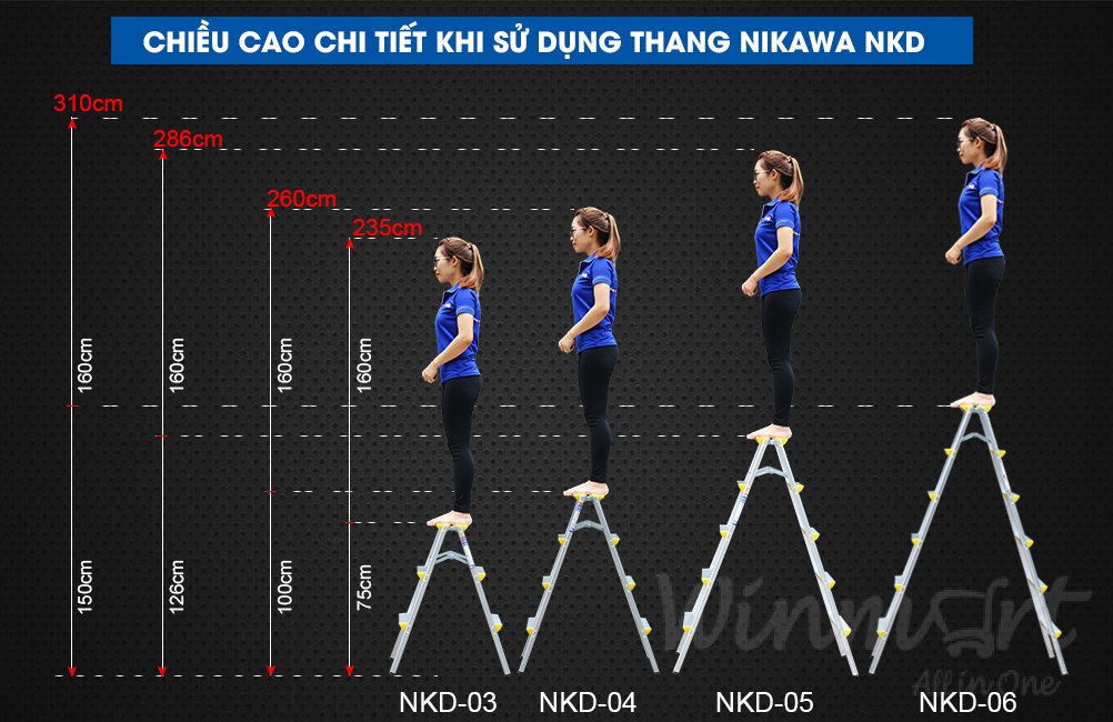 Kích thước chi tiết thang nhôm chữ A