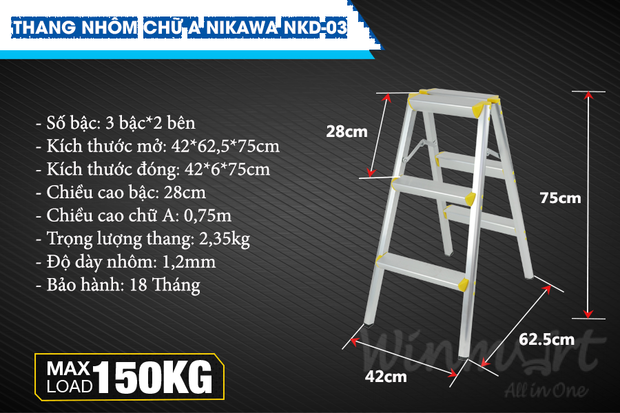 Thông số kỹ tuật thang nhôm NKD-03