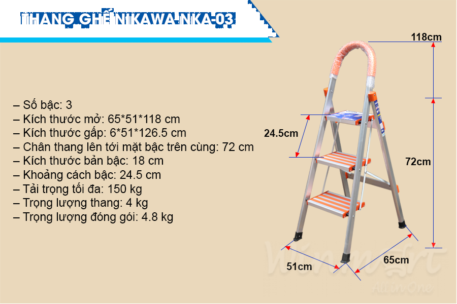 Thông số kỹ thuật thang nhôm Nikawa NKA-03