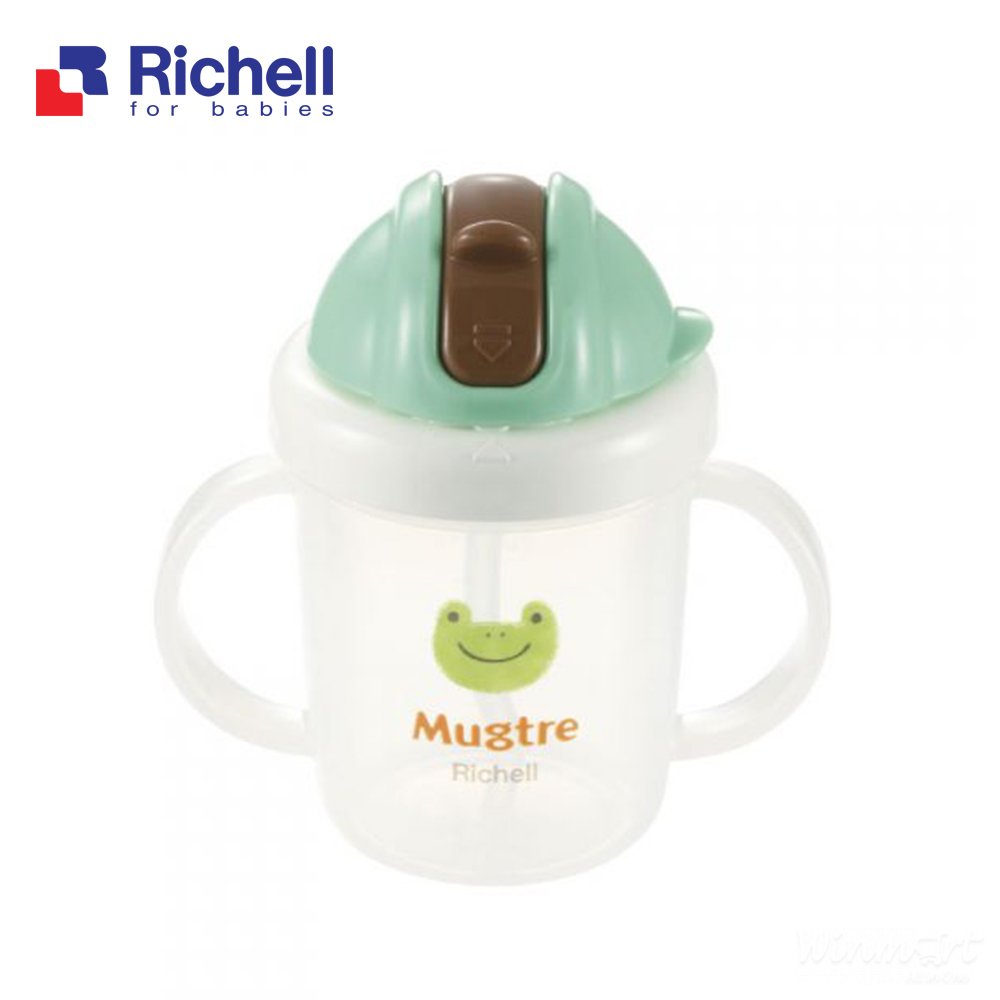Cốc ống hút Mugtre màu xanh sản phẩm của Richell