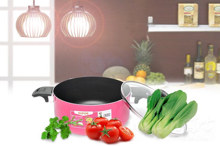 Nồi canh chống dính sắc mầu Fruits S08A24IH-24cm màu hồng nổi bật