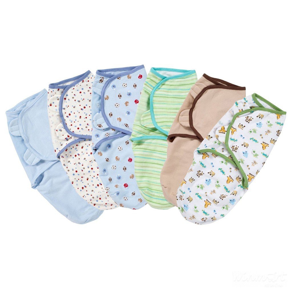 Set 3 chăn quấn SwaddleMe Blue Sports Dots size S hoặc size M an toàn tiện dụng