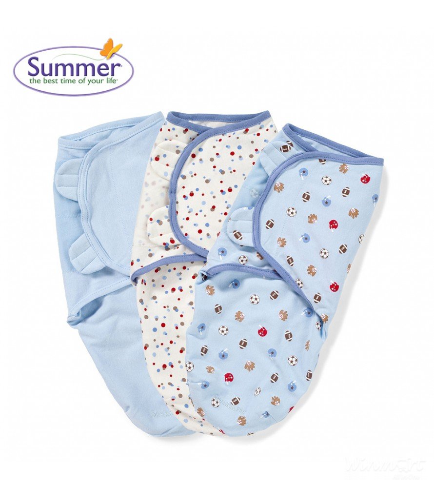 Set 3 chăn quấn SwaddleMe Blue Sports Dots size S hoặc size M