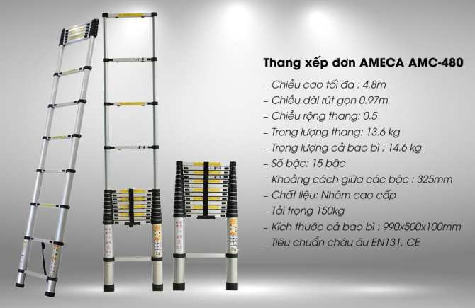 Thang nhôm xếp đơn AMC - 480 dễ sử dụng