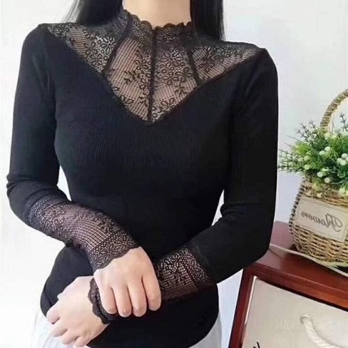Áo len đen pha ren so sexy_Winmart.onl