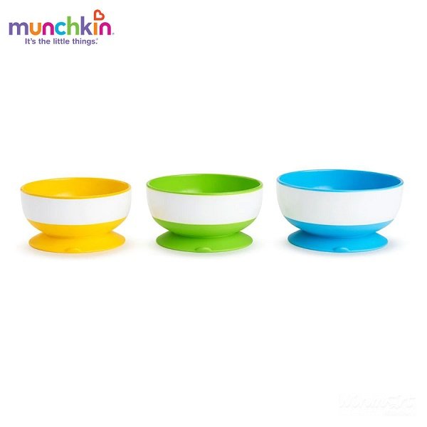 Bộ 3 bát ăn chống đổ hàng chính hàng Munchkin với nhiều màu sắc