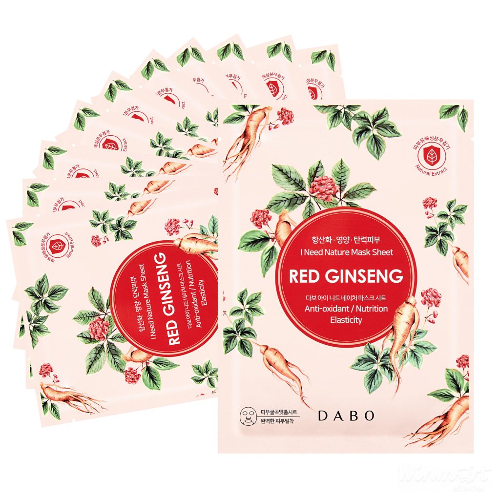 Hộp 10 Mặt nạ Cao cấp tinh chất Nhân Sâm Dabo I Need Nature Mask Sheet Red Ginseng 23g