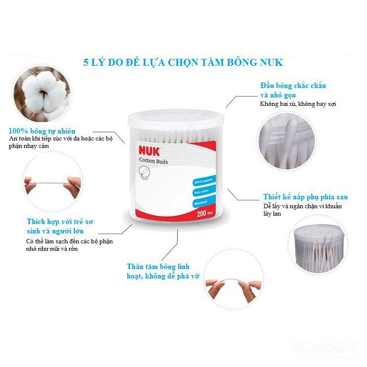 Tăm bông cotton NUK NU66020 an toàn và tiện dụng cho bé