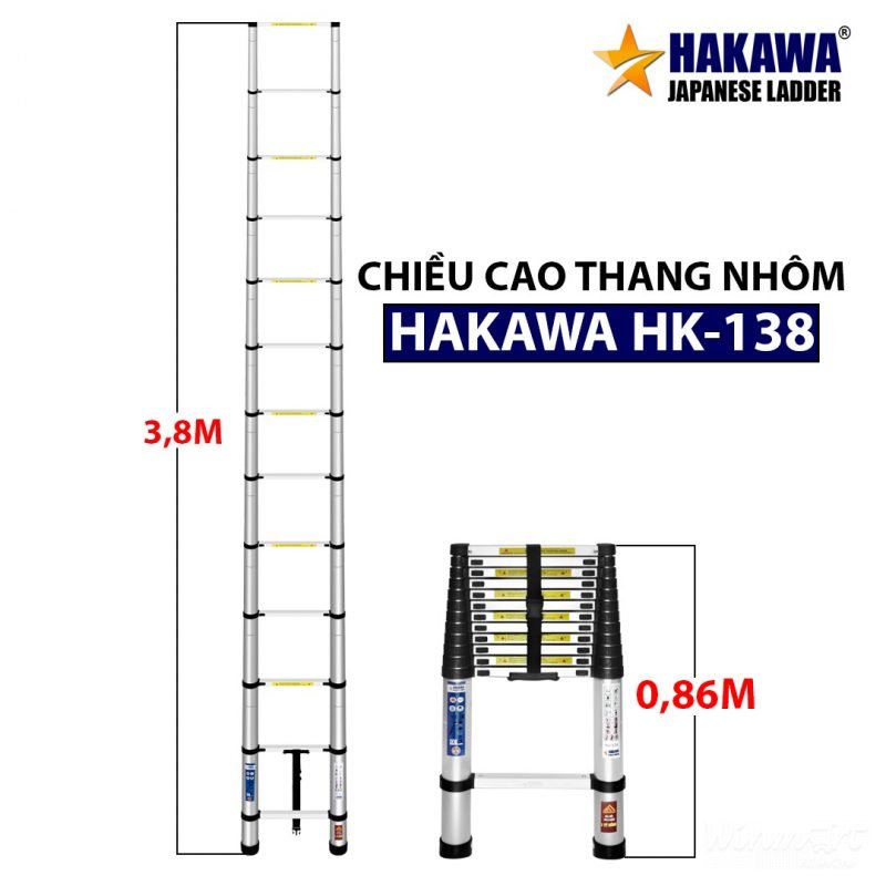Thang nhôm rút đơn Hakawa HK-138 thiết kế thông minh an toàn