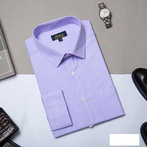 Áo Sơ Mi Nam Dài Tay Chấm Bi Vải Cotton Màu Tím Nhạt Ac156 | Winmart